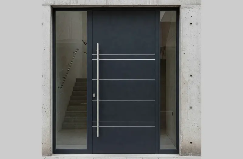 Anthrazitfarbene Haustür mit Seitenteil aus Glas